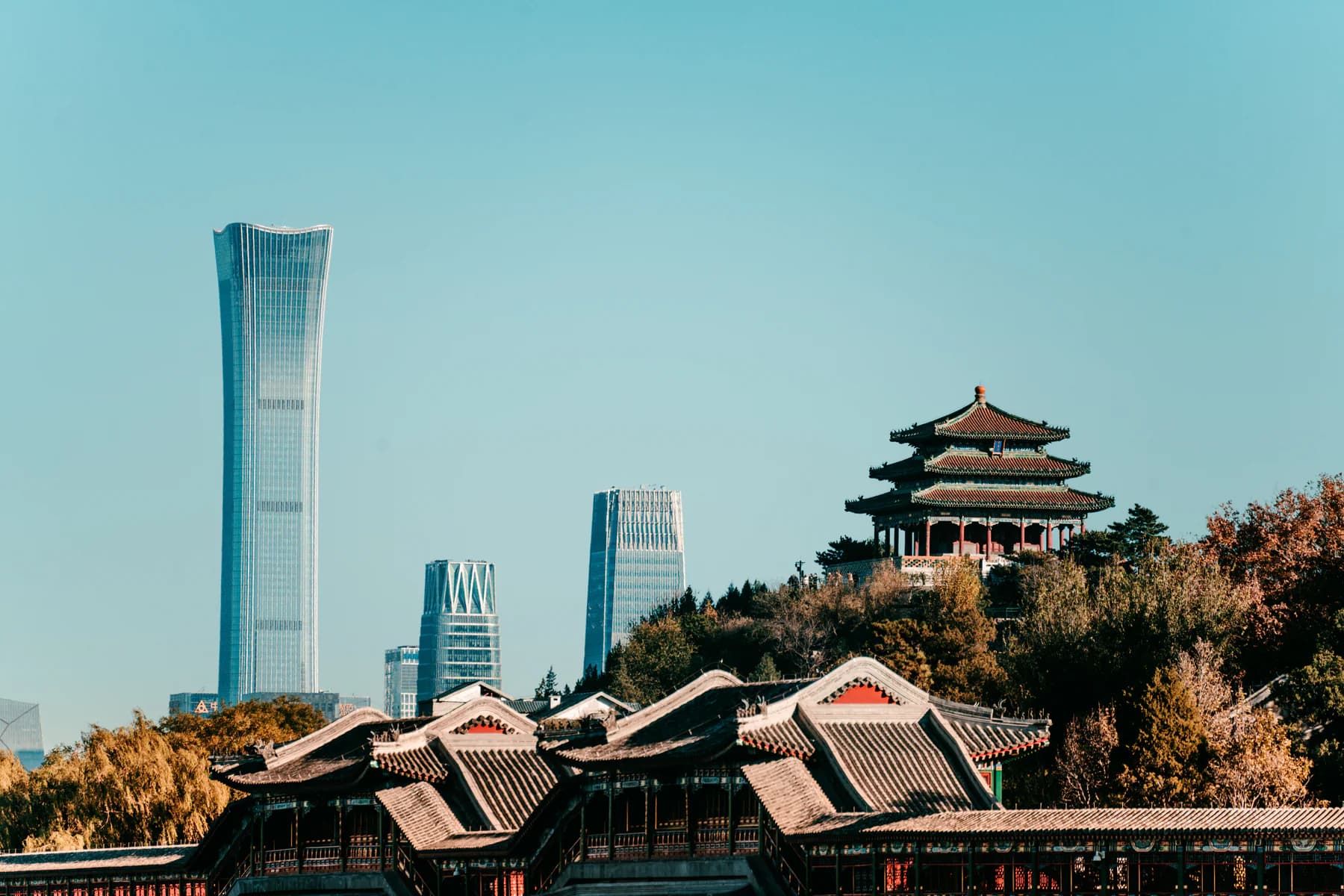 Beijing's historic skyline and contemporary towers sharing one horizon