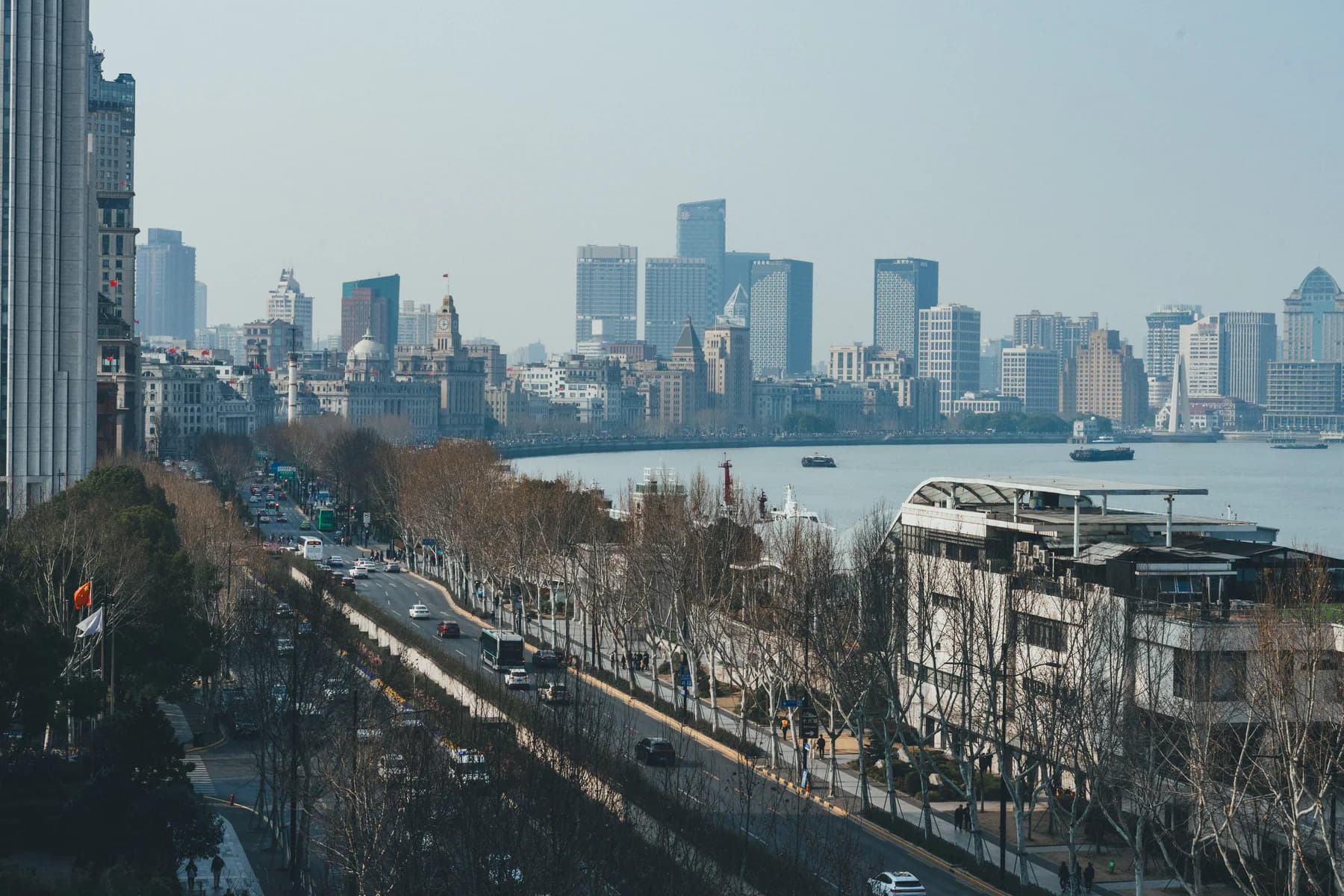 The historic Bund, Huangpu River and modern Shanghai skyline sharing one view